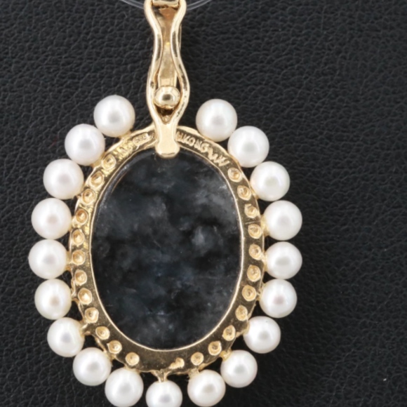 14K Yellow Gold Cultured Pearl and Jadeite Enhance - Picture 3 of 4